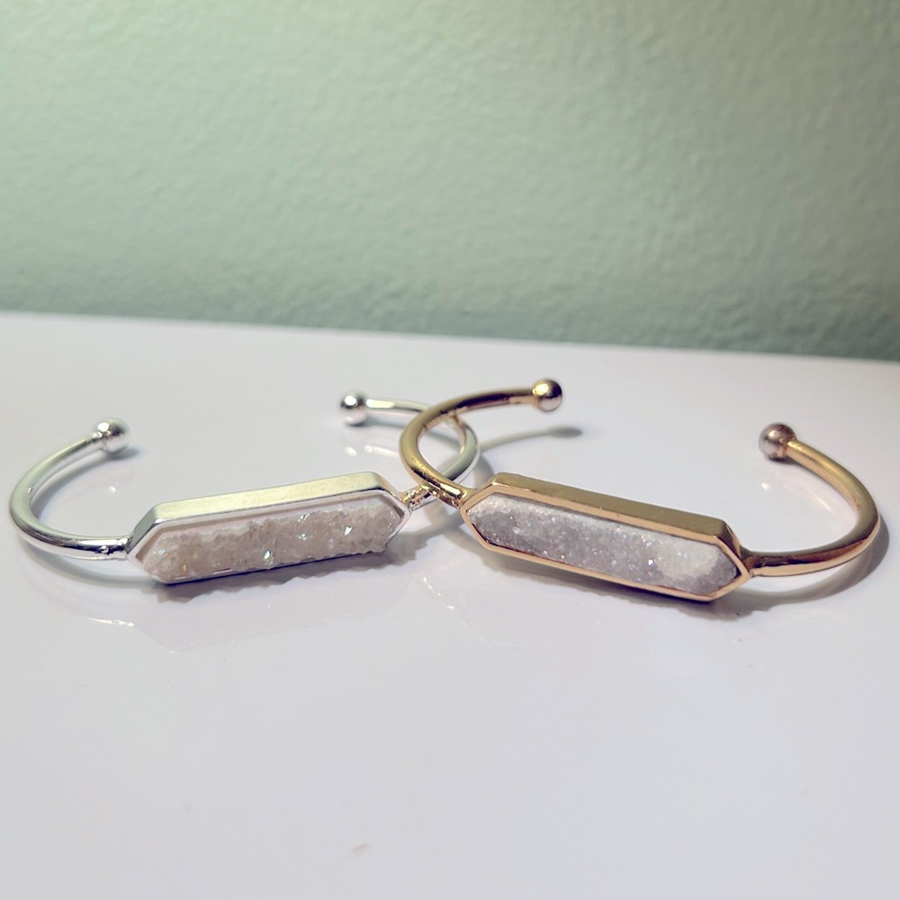 Lavender Blue Brand Druzy Slab Silver and Gold Cuff Bracelets